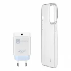 Cellularline Starter Kit Cargador Y Funda Blanca Transparente Para Iphone 14 Plus A2886