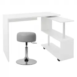 ML Design Escritorio Plegable Blanco con Taburete Gris Mesa de Estudio/Trabajo Pc 150x88x75cm