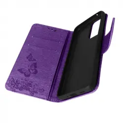 Funda De Mariposa Y Flor Para Samsung Galaxy A33 Con Soporte De Vídeo Morado