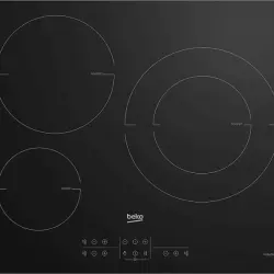 Placa inducción - Beko HIIS63206M, 3 zonas, 9 niveles de cocción, Doble zona 28 cm, Temporizador, Negro
