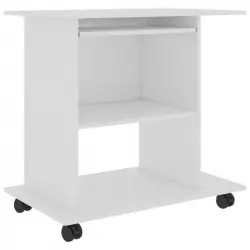 Vidaxl Mesa De Ordenador Madera Contrachapada Blanco Brillo 80x50x75cm