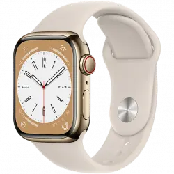 APPLE Watch Series 8 (2022), GPS+CELL, 41 mm, Caja de acero inoxidable, Vidrio delantero Ion-X, Correa deportiva oro