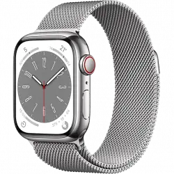 APPLE Watch Series 8 (2022), GPS+CELL, 41 mm, Caja de acero inoxidable, Vidrio delantero Ion-X, Correa Milanese loop plata