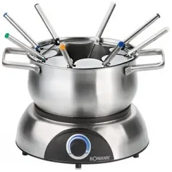 Bomann Fd 2248 - Fondue Eléctrica, 6 Comensales, Recipiente 1,2 L, 1400 W, Color Plateado