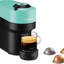 Cafetera de cápsulas - Nespresso® Krups Vertuo Pop XN920410, 1500 W, 0.56 L, Tecnología Centrifusion, Wi-Fi, Aqua Mint