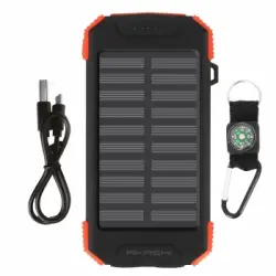 Batería Externa Solar 10000mah Antigolpes Ipx4 Linterna Akashi Negro