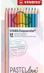 Estuche con 12 lápices de color acuarelables STABILO Aquacolor Pastellove Collection