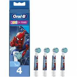 Recambio para cepillo dental - Oral-B Kids, Pack de 4, Compatible con Diseño Spiderman, Blanco