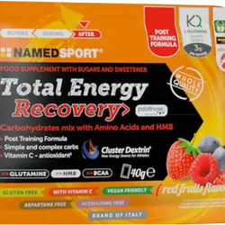 Suplemento alimenticio - NamedSport Total Energy Recovery, 40 g, L-glutamina+HMB+BCAA, Sabor frutos rojos