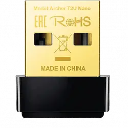 Adaptador Wi-Fi USB - TP-Link Archer T2U Nano, Velocidad transferencia 633 Mbps, 2.0, Doble Banda, 5 GHz, Negro