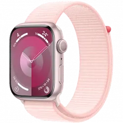 Apple Watch Series 9 (2023), GPS, 45 mm, Gesto de doble toque, Caja aluminio rosa, Correa Sport Loop rosa