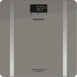 Báscula de baño - Taurus Inception Precission, calcula el porcentaje grasa y agua corporal, cristal templado, peso máx 180kg, precisión 0,1kg