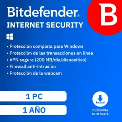 Bitdefender Internet Security Licencia 1 Año 1 PC Windows Descarga Digital