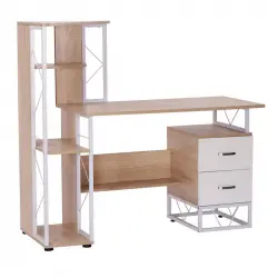 Homcom Mesa Oficina con Estantería 133x55x123cm Madera/Blanco