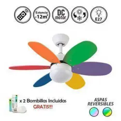 Ventilador De Techo Motor Dc Bi-alves | Ventilador Estilo Infantil De Colores | Ventilador Luz Led 2 Bombillas Gratis