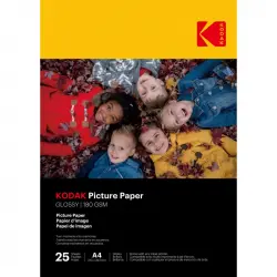 Kodak 9891263 25 Hojas Papel Fotográfico Brillante A4 180g/m2 para Impresión por Inyección de Tinta