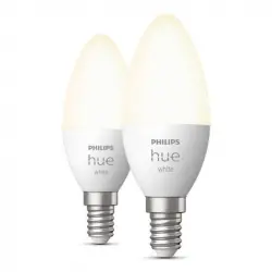 Philips Hue White Pack 2 Bombillas LED Inteligentes Vela E14 5.5W Luz Blanca Cálida
