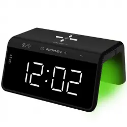 Promate Timebridge-Qi Reloj Alarma Digital con Cargador Qi Inalámbrico 15W