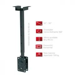 Soporte De Tv Para Techo Accesorio Doble, Ideal Para 2 Pantallas Planas De 32 A 70 Pulgadas, Fonestar Stv-669n