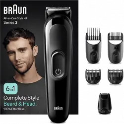 Afeitadora multifunción - Braun Series 3 MGK3410, Recortadora 6 En 1, Para barba y pelo, 50 min autonomía