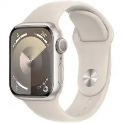 Apple Watch Series 9 (2023), GPS, 41 mm, Gesto de doble toque, Caja aluminio blanco estrella, Correa deportiva Talla S/M