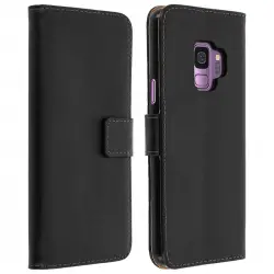 Avizar Funda Tipo Libro de Cuero Negro para Samsung Galaxy S9