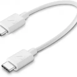 Cable USB - CellularLine USBDATACTRUSBC2CW, De USB-C a USB-C, 15 cm, Portable, Blanco