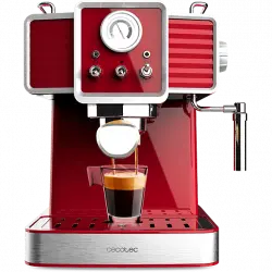Cafetera express - Cecotec Power Espresso 20 Tradizionale Light Red, bar, 1350 W, 1.5 l, 2 tazas, Manómetro, Apagado Automático, Red