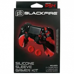 Accesorio PS4 - Ardistel Blackfire Gamer, Funda para mando + 2 Grips, Rojo, Azul