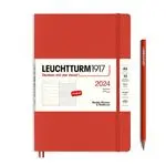 Agenda anual 2024 Leuchtturm 1917 A5 semana vista tapa blanda + notas Fox Red
