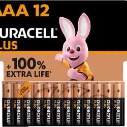 Pilas AAA - Duracell PLUS LR03 / LR3, alcalinas, Pack 12 Uds, 1.5 V, MN2400, Universal, Negro