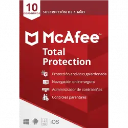 Protección - McAfee Total Protection, Suscrip. 1 año, 10 Dispositivos (Formato Físico)