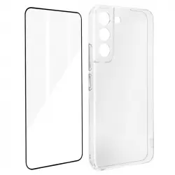 Avizar Pack Funda Silicona Transparente + Cristal Templado Borde Negro para Samsung Galaxy S22