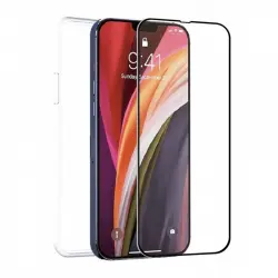 Muvit for Change Pack Cristal Templado Marco Negro + Funda Cristal Soft para iPhone 13 Mini