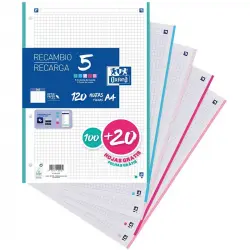 Oxford Classic Pack 5 Recambios de Cuadernos A4-A4+ Colores Pastel