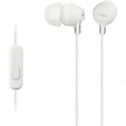 Auriculares de botón - Sony MDR-EX15APW, Con micrófono, 8Hz 22000Hz, 100dB/mW, Botón, Tapones Silicona, Iman Neodimio, Blanco
