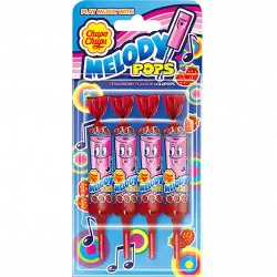 Caramelos - Chupa Chups Melody Pops, Duros con palo, Fresa, 4 unidades, 60g