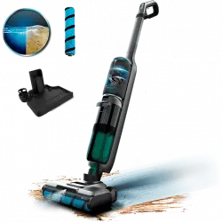 Escoba friegasuelos - Cecotec FreeGo Wash&Vacuum Spray, Aspira y friega, 250 W, 700 ml, 35 min, Spray integrado, Incluye base de autolimpieza, Negro