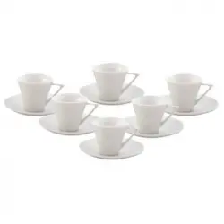 Juego De Café Barista 12 Piezas, Diseño Exclusivo Con 6 Tazas Y 6 Platos De Cerámica Blanca.