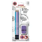 Set de 3 Lápices de grafito Alpino Color Experience + sacapuntas + goma de borrar