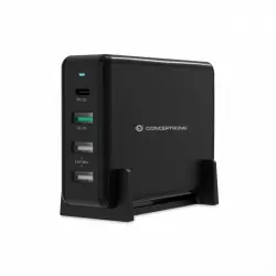 Conceptronic OZUL01B Cargador de Escritorio 65W 2xUSB 5V/2.4A + USB Quick Charge 3.0 + USB-C PD 3.0