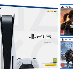 Consola - Sony PS5 Stand C, 825GB, 4K HDR, Blanco + Juego God Of War: Ragnarok The Last Us: Parte 1