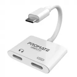 Promate UniSplit-C Adaptador/Cargador USB-C a 2xUSB-C Blanco