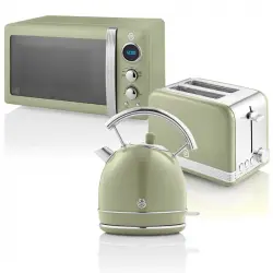 Swan Retro STRP2070GNEU Set Desayuno Hervidor Agua + Tostadora + Microondas 800W Verde