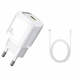 Base Cargador Fast Charge Pd 3.0 20w + Cable 2 M Para Iphone 13 Mini Blanco