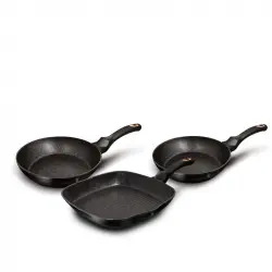 Berlinger Haus Black Rose Juego 2 Sartenes Y Grill Inducción 20-24-28cm, Aluminio, Antiadherente Negro
