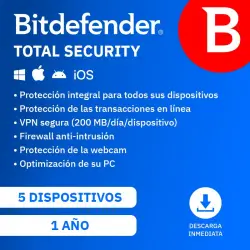 Bitdefender Total Security Licencia 1 Año 5 Dispositivos Descarga Digital