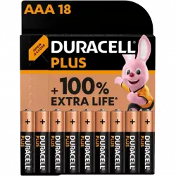 Pilas AAA - Duracell PLUS MN2400 LR03 / LR3, Alcalinas , 1.5 V, Paquete de 18 pilas, Negro