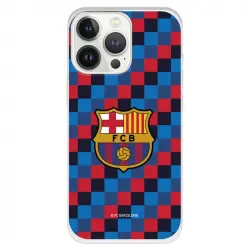 Funda Para Iphone 13 Pro Del Barcelona Escudo Fondo Cuadros - Licencia Oficial Fc Barcelona