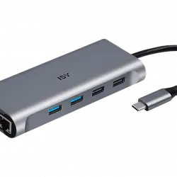 Hub USB/Concentrador - ISY IAD-1026, 5000 mbps, Aluminio, Plata